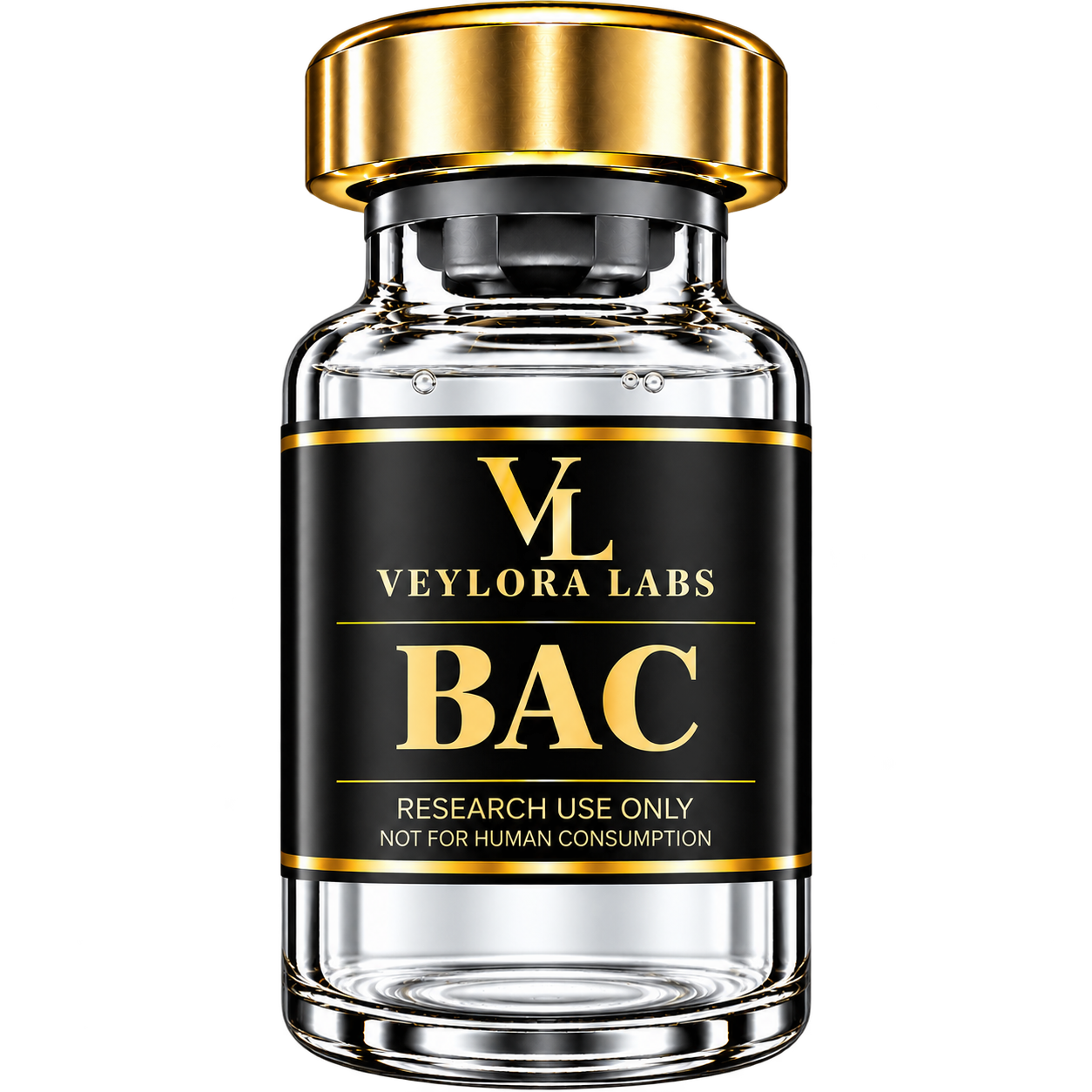 BAC Water vial from Veylora Labs for laboratory research